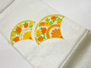 リサイクル　金駒刺繍銀杏に菊・牡丹模様名古屋帯